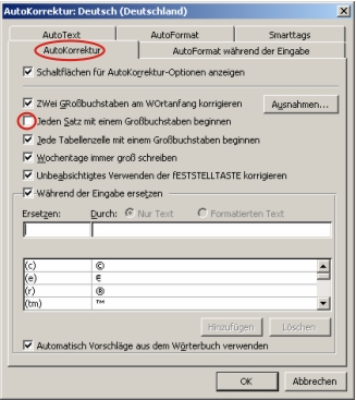 Screenshot für Autokorrektur Großbuchstaben am Satzanfang